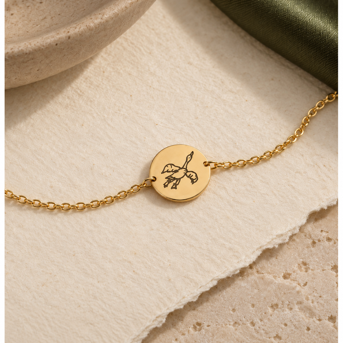 9ct Gold Personalised Drawing Bracelet – Custom Engraved Keepsake by Apsley and Heron