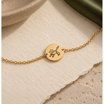 9ct Gold Personalised Drawing Bracelet – Custom Engraved Keepsake by Apsley and Heron