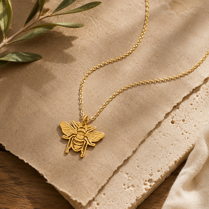 Bee Necklace – Sterling Silver Engraved Bumblebee Pendant