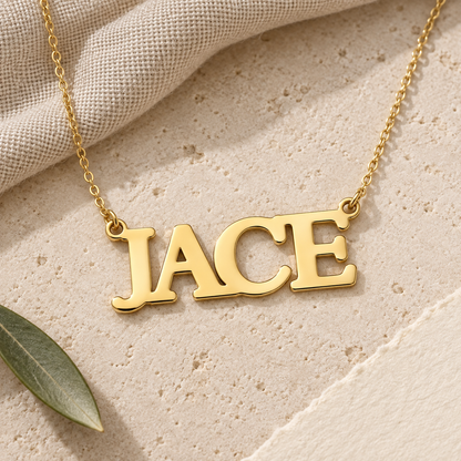 Personalised Block Letter Name Necklace – Sterling Silver Custom Jewellery by Apsley and Heron