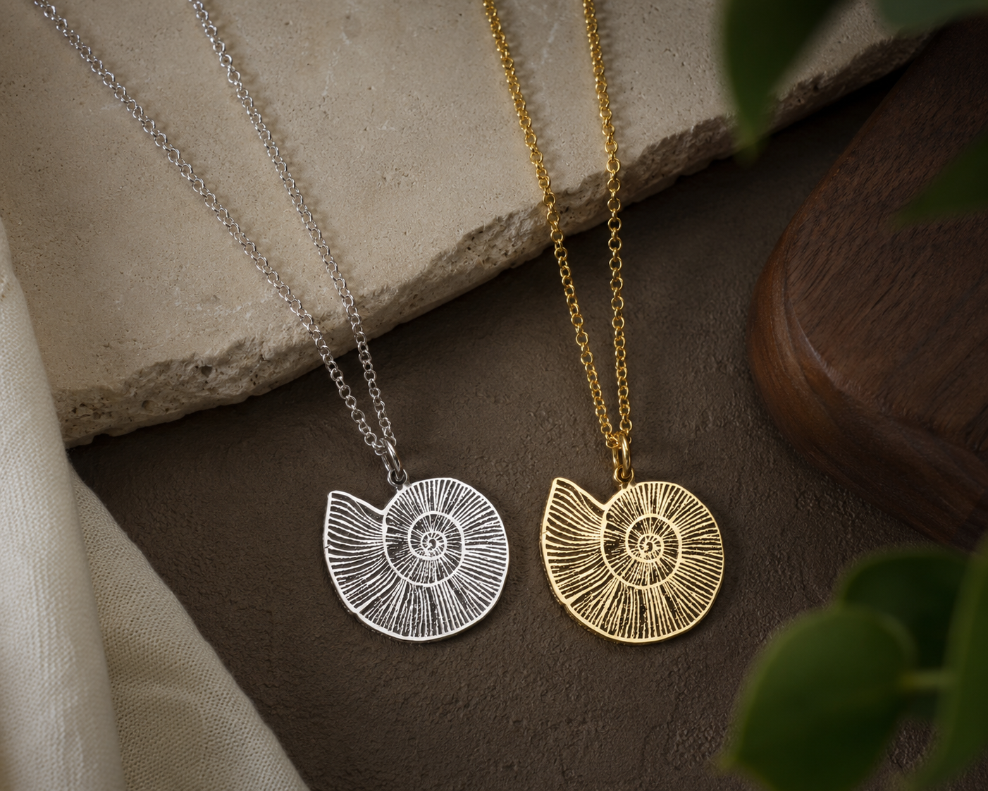 Fossil Necklace – 925 Sterling Silver Ammonite Pendant by Apsley and Heron
