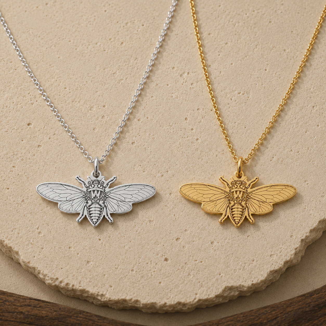 Open-Wing Cicada Necklace – Sterling Silver Insect Pendant