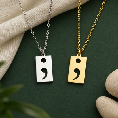 Semi Colon Necklace – Sterling Silver Symbol Pendant by Apsley and Heron