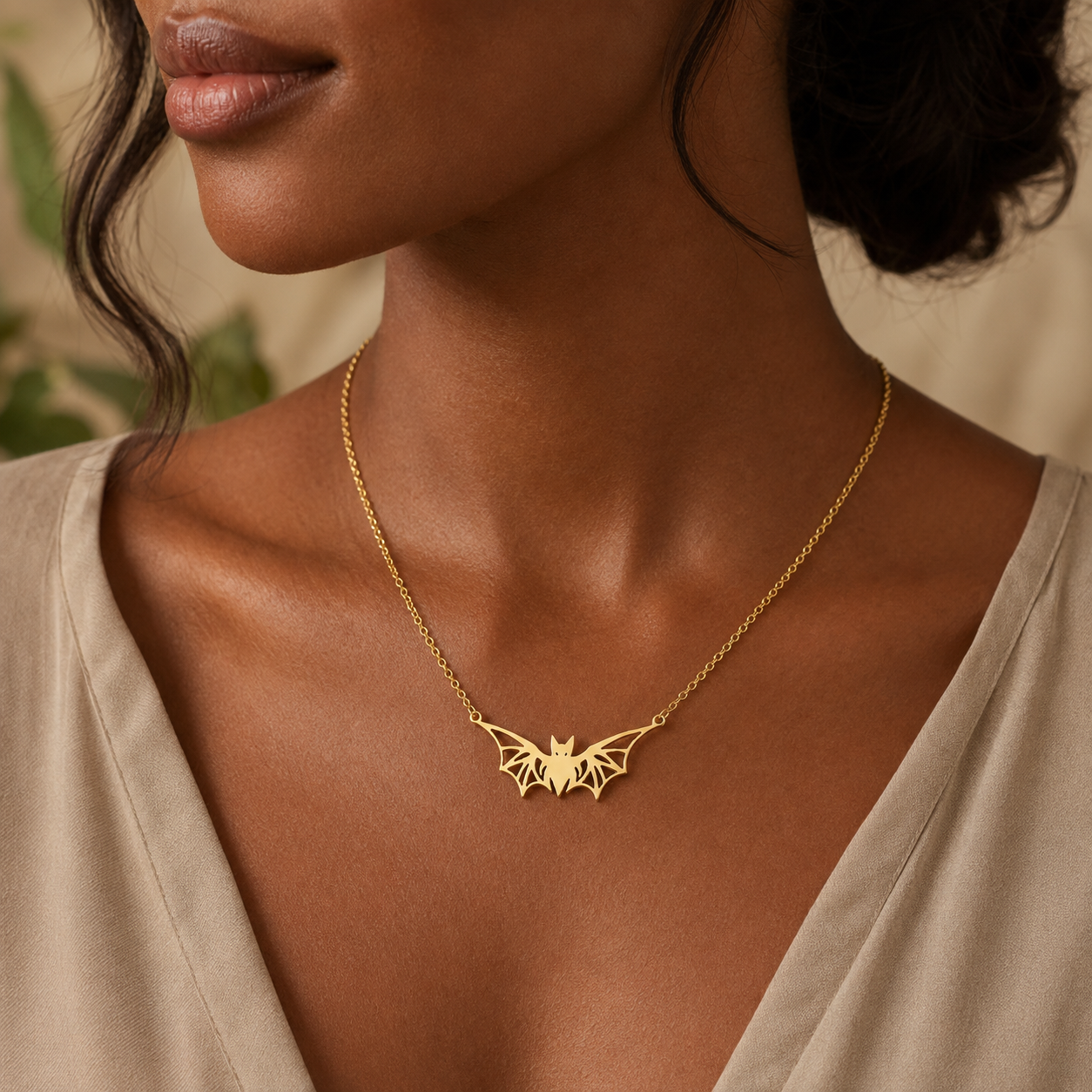 Geometric Bat Necklace – Sterling Silver Winged Bat Pendant