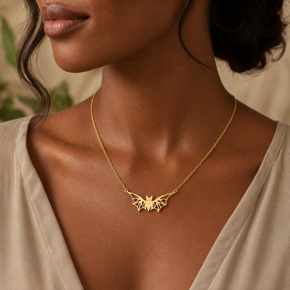 Geometric Bat Necklace – Sterling Silver Winged Bat Pendant