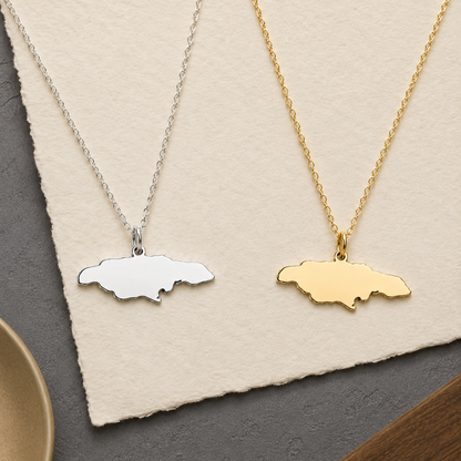 Jamaica Map Necklace – Sterling Silver Jamaican Pendant by Apsley & Heron