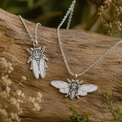 Open-Wing Cicada Necklace – Sterling Silver Insect Pendant