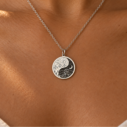 Day and Night Yin Yang Necklace – Mountain and Ocean Pendant