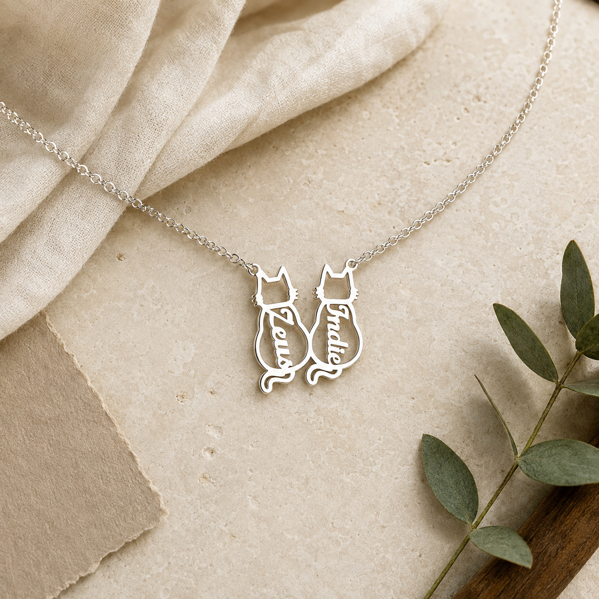 Personalised Cat Name Necklace – Custom Sterling Silver Pendant by Apsley and Heron