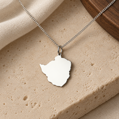 Zimbabwe Map Necklace – Sterling Silver Zimbabwean Heritage Pendant by Apsley & Heron