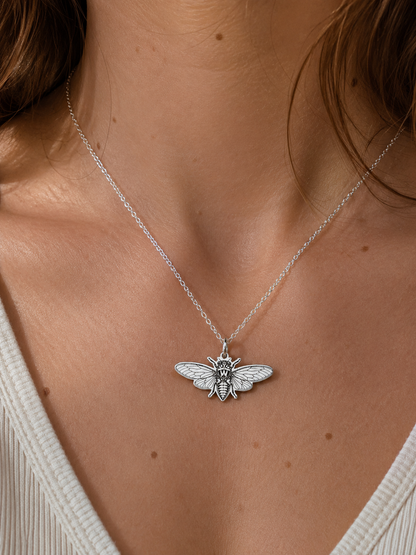 Open-Wing Cicada Necklace – Sterling Silver Insect Pendant