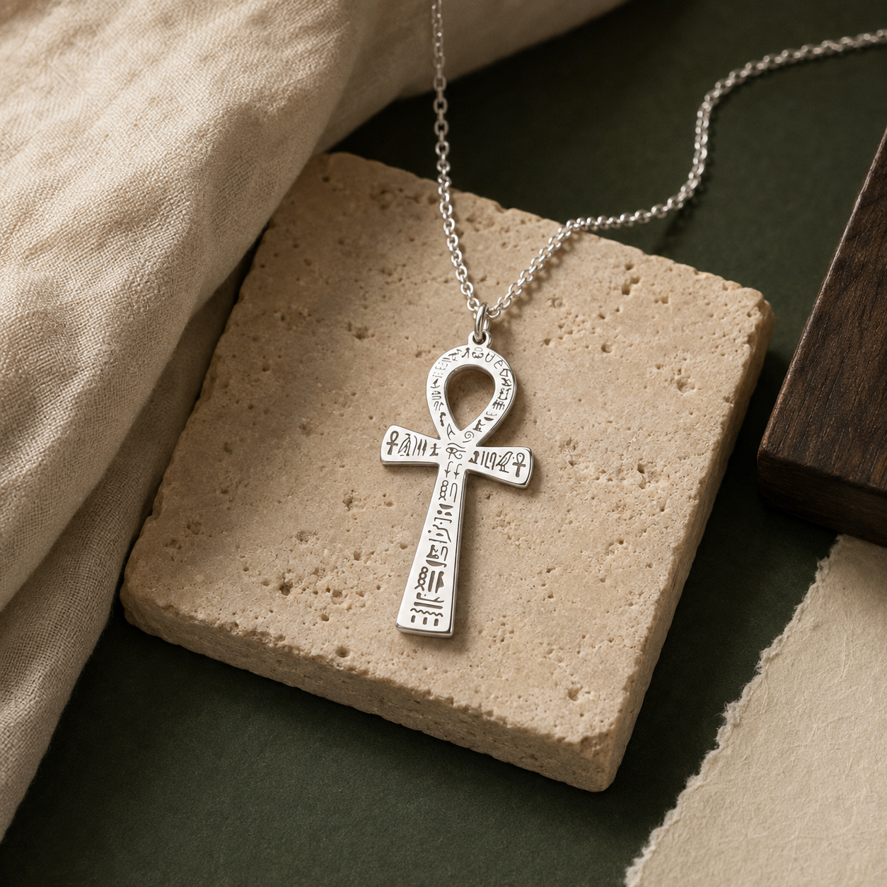 Engraved Ankh Necklace – Sterling Silver Egyptian Symbol Pendant by Apsley and Heron