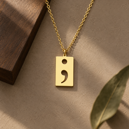 Semi Colon Necklace – Sterling Silver Symbol Pendant by Apsley and Heron