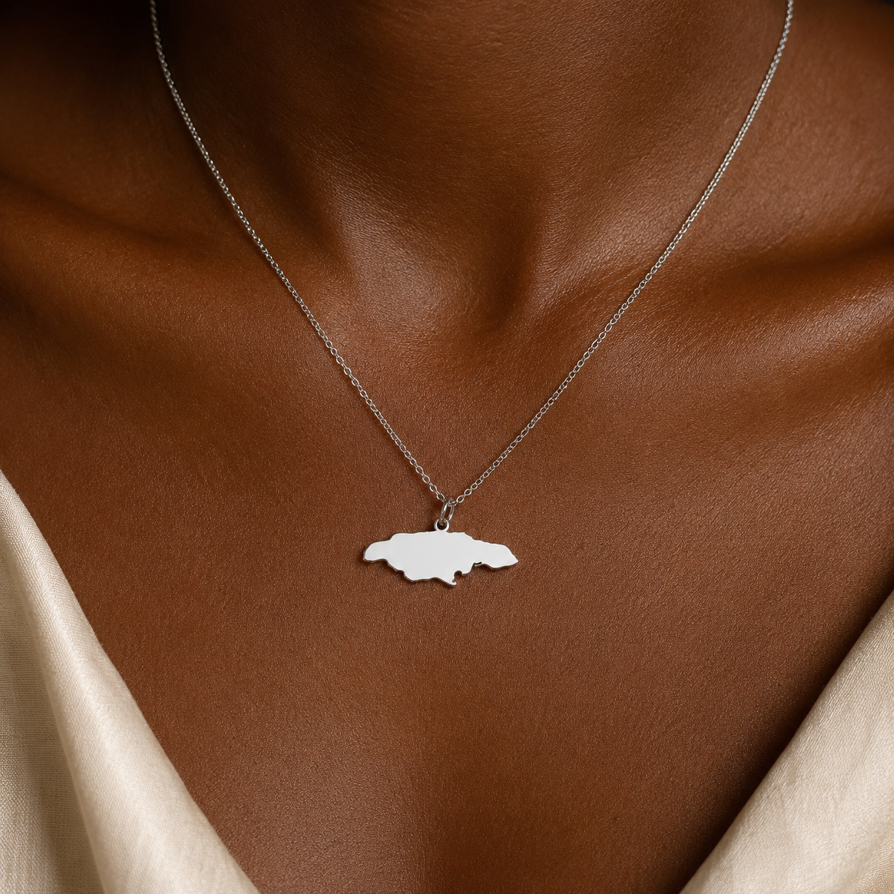 Jamaica Map Necklace – Sterling Silver Jamaican Pendant by Apsley & Heron