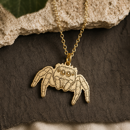 Jumping Spider Necklace – Sterling Silver Arachnid Pendant by Apsley and Heron