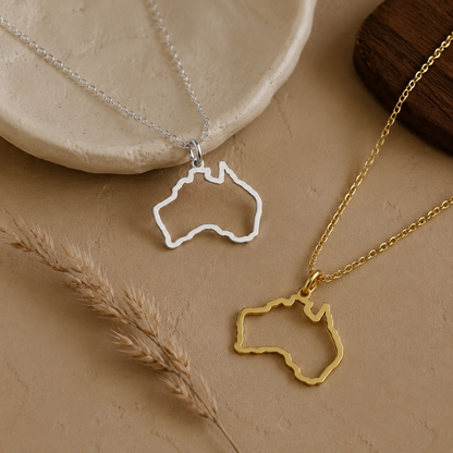 Australia Map Necklace – Sterling Silver Pendant by Apsley and Heron