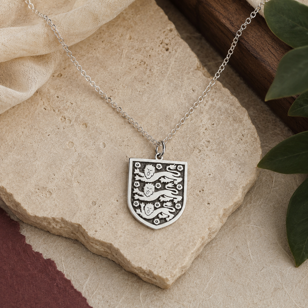 Three Lions Shield Necklace – Sterling Silver England Football Pendant