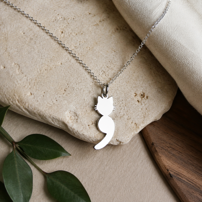 Cat Semicolon Necklace – Sterling Silver Symbolic Cat Pendant