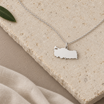 Turkey Map Necklace – Sterling Silver Turkey Pendant by Apsley & Heron