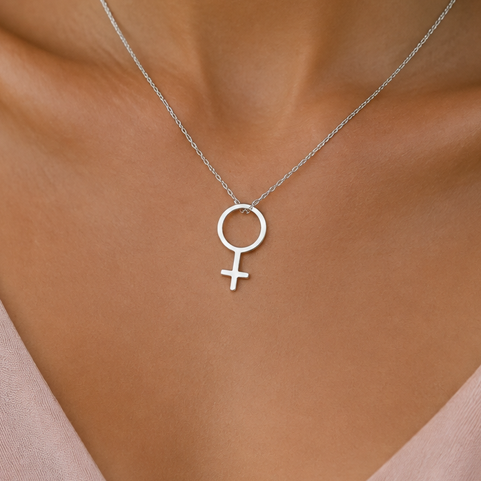 Venus Symbol Necklace – Sterling Silver Female Symbol Pendant