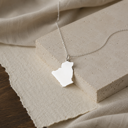 Algeria Map Necklace – Sterling Silver Algerian Heritage Pendant by Apsley & Heron