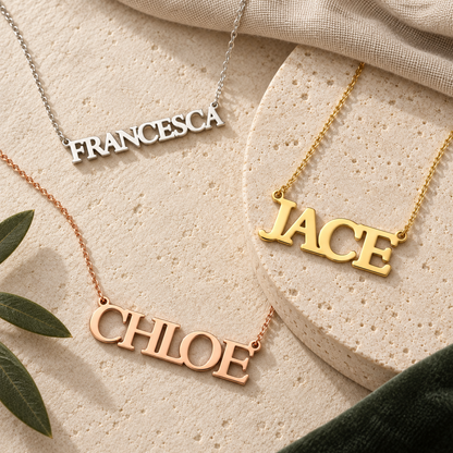 Personalised Block Letter Name Necklace – Sterling Silver Custom Jewellery by Apsley and Heron
