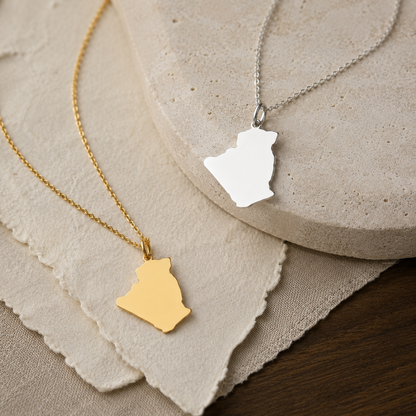 Algeria Map Necklace – Sterling Silver Algerian Heritage Pendant by Apsley & Heron