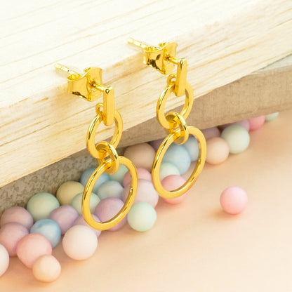 Elegant Gold Double Circle Drop Earrings