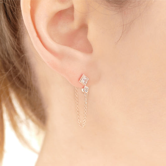 Diamond Circle Short Chain Earrings