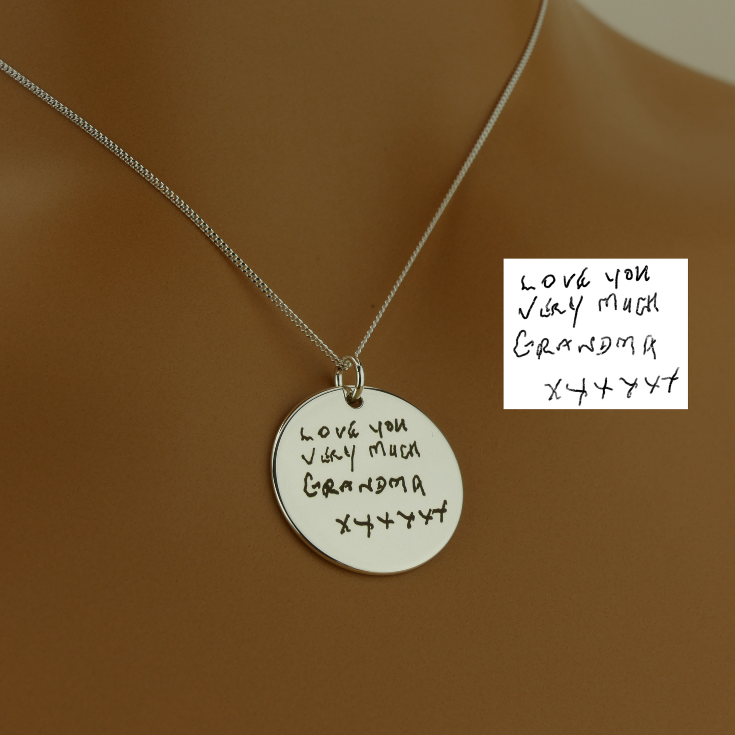 Engraved Round Handwriting Necklace