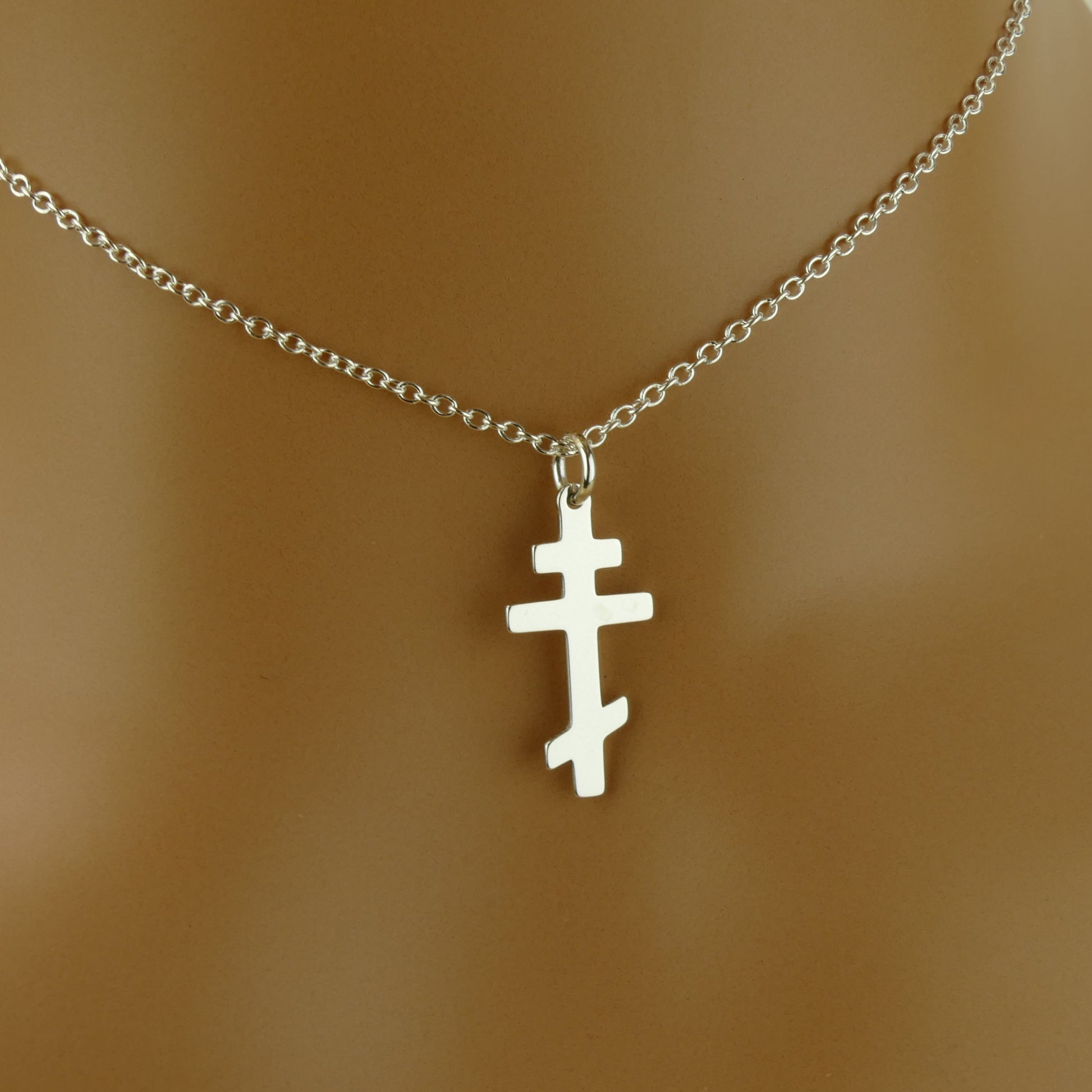 Russian Orthodox Cross Necklace 14 Silver