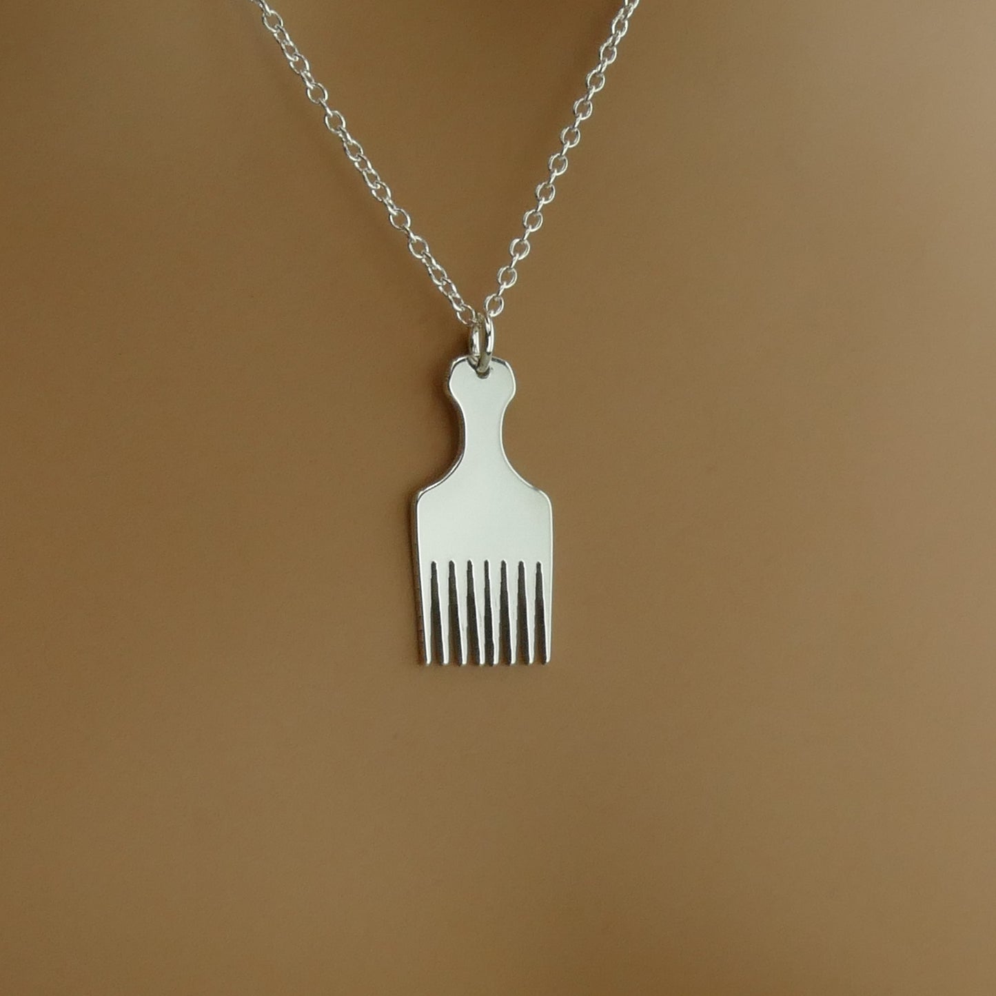 Afro Pick Map Necklace – Sterling Silver Comb Pendant by Apsley and Heron