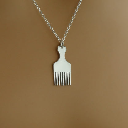 Afro Pick Map Necklace – Sterling Silver Comb Pendant by Apsley and Heron