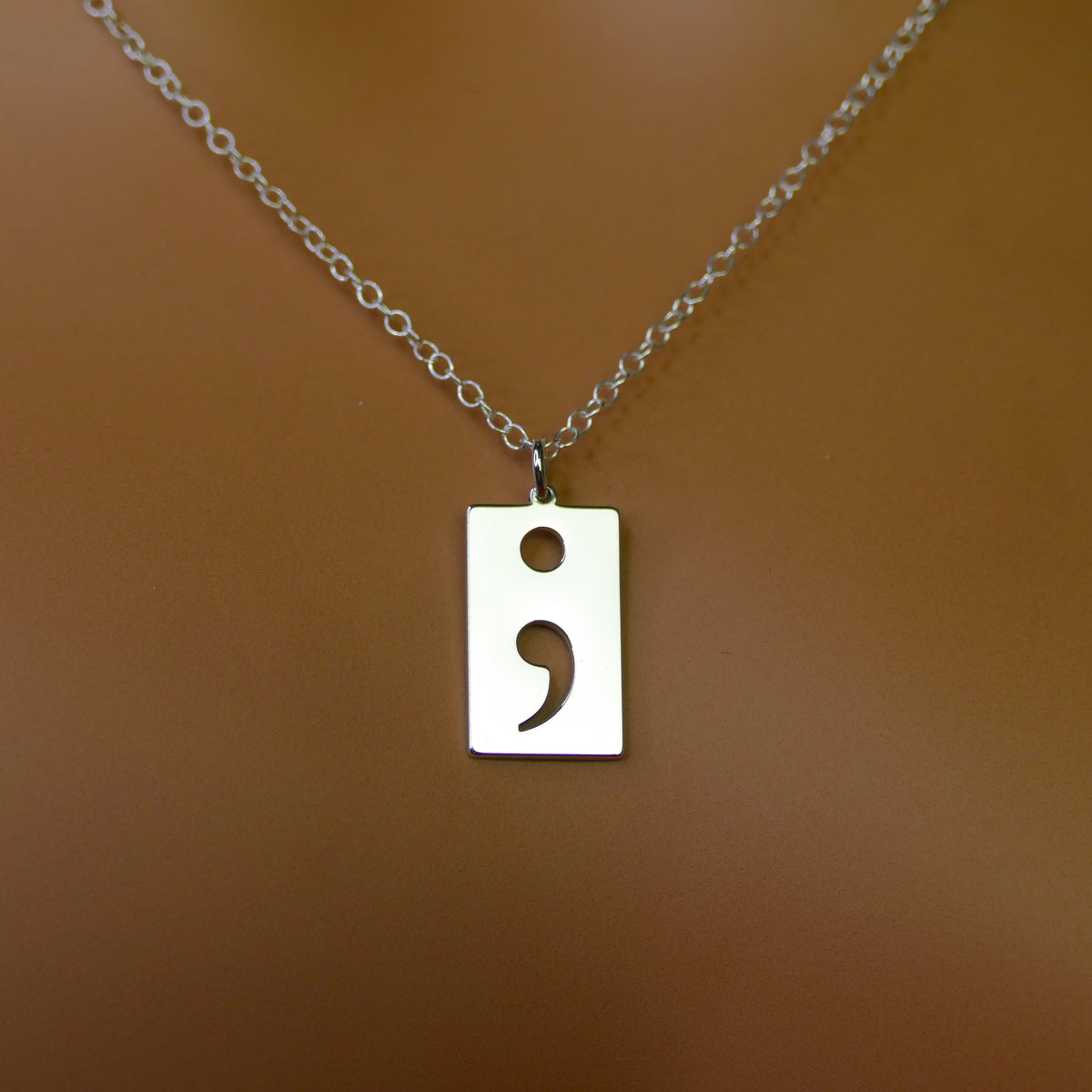 Semi Colon Necklace – Sterling Silver Symbol Pendant by Apsley and Heron