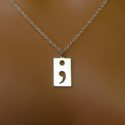 Semi Colon Necklace – Sterling Silver Symbol Pendant by Apsley and Heron