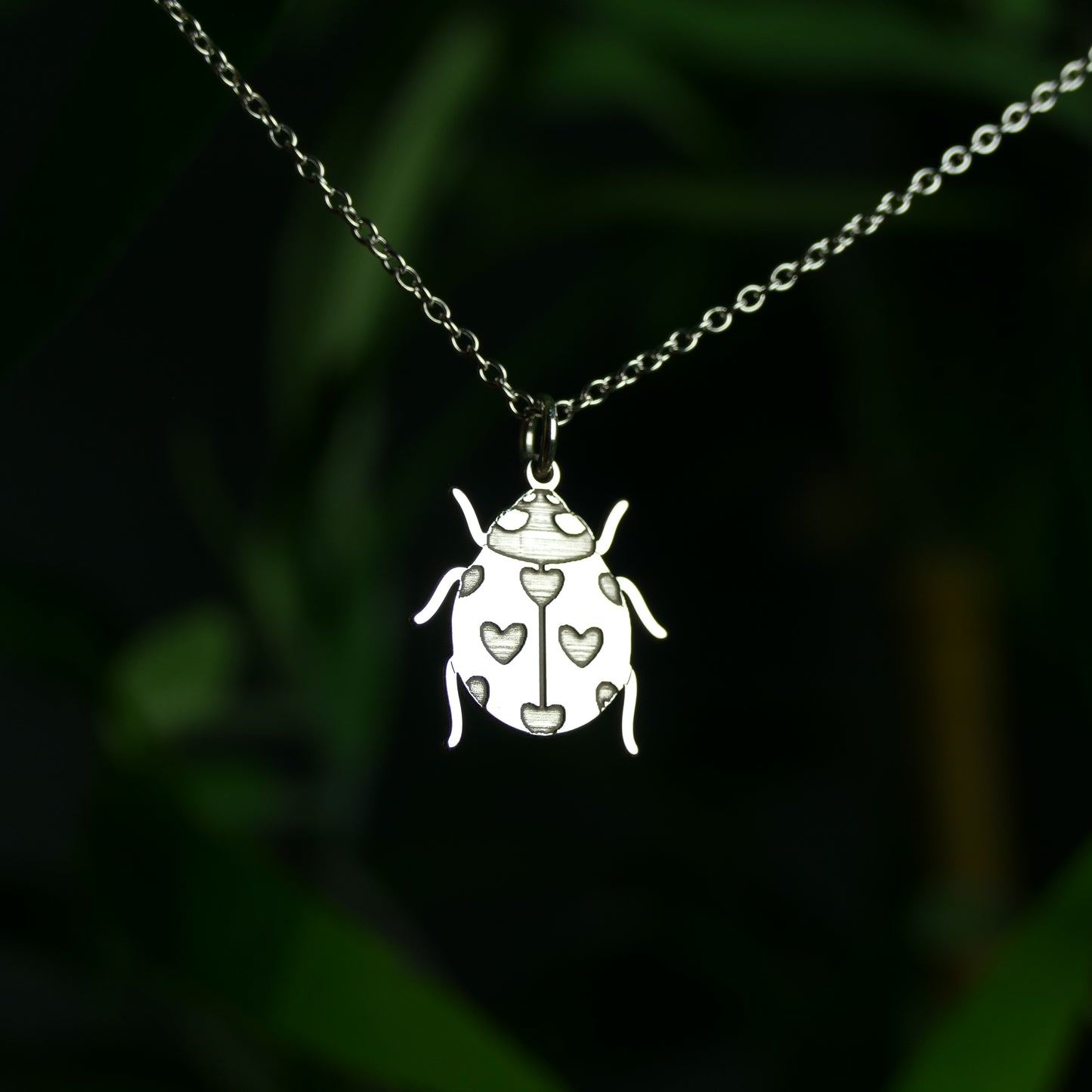 Heart Ladybird Necklace – Sterling Silver Engraved Love Bug Insect Pendant