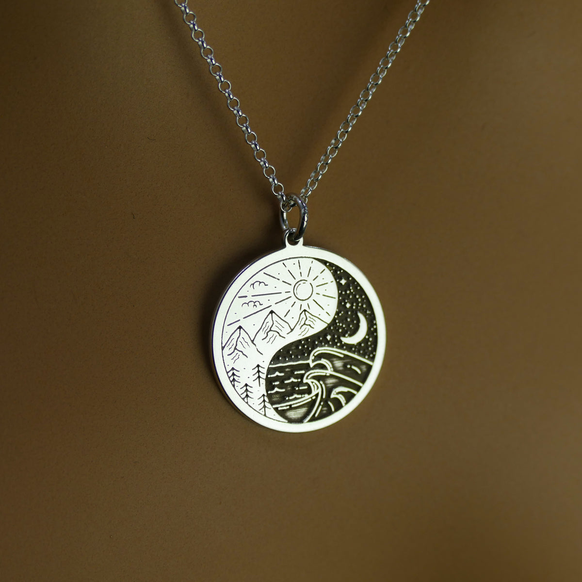 Day and Night Yin Yang Necklace – Mountain and Ocean Pendant