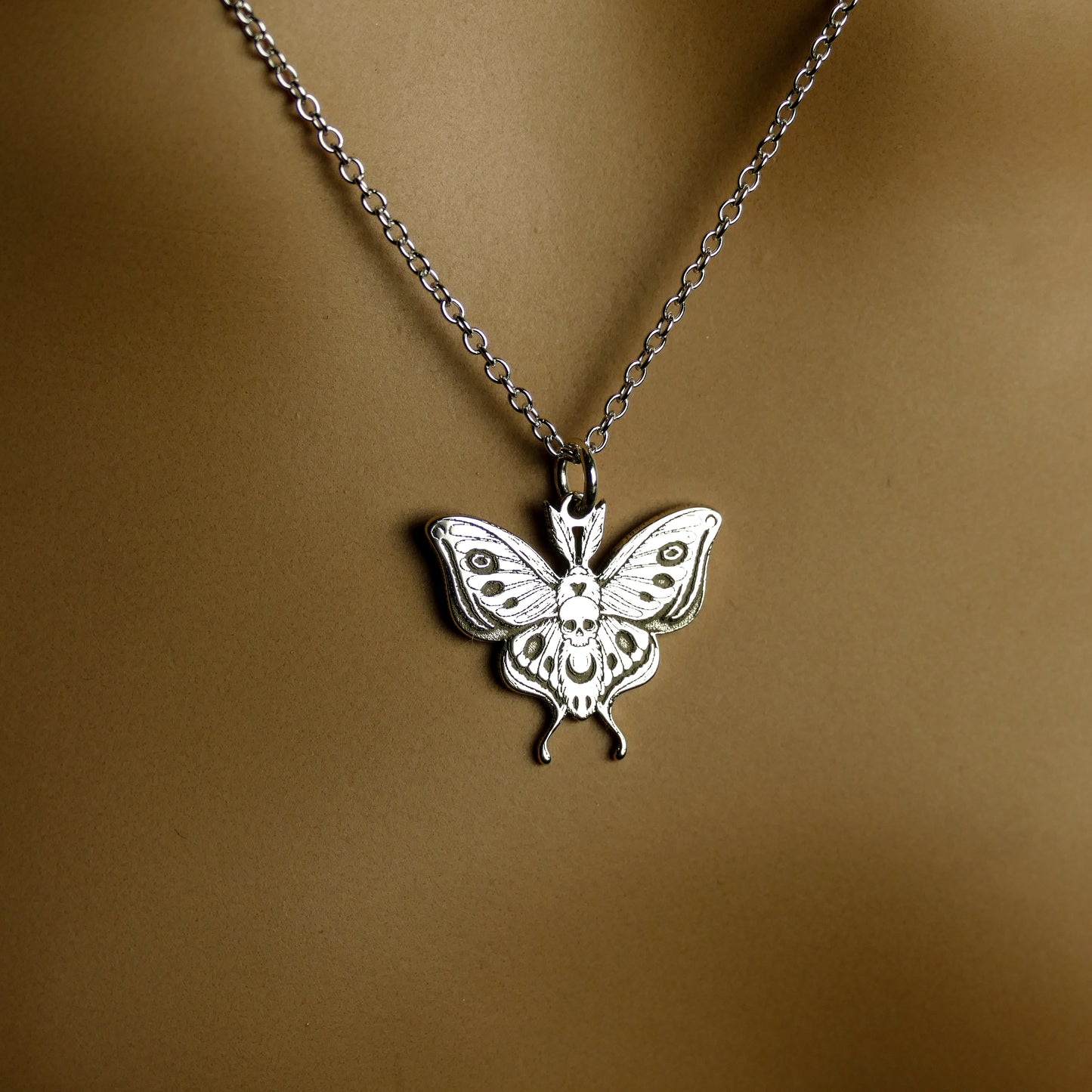 Skull Moth Necklace – Sterling Silver Death Moth Pendant by Apsley and Heron