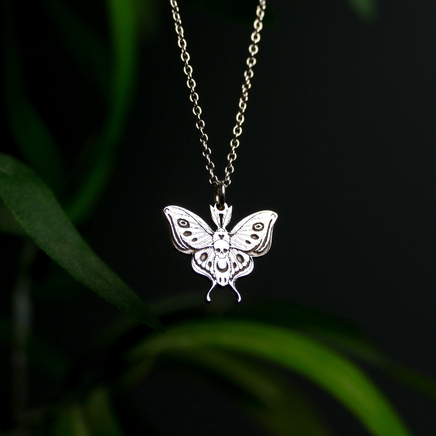 Skull Moth Necklace – Sterling Silver Death Moth Pendant by Apsley and Heron