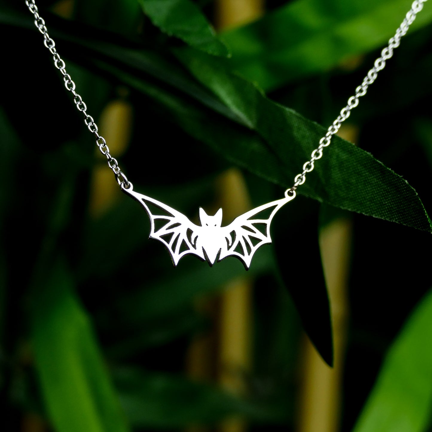 Geometric Bat Necklace – Sterling Silver Winged Bat Pendant