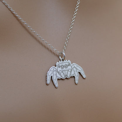 Jumping Spider Necklace – Sterling Silver Arachnid Pendant by Apsley and Heron