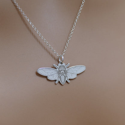 Open-Wing Cicada Necklace – Sterling Silver Insect Pendant