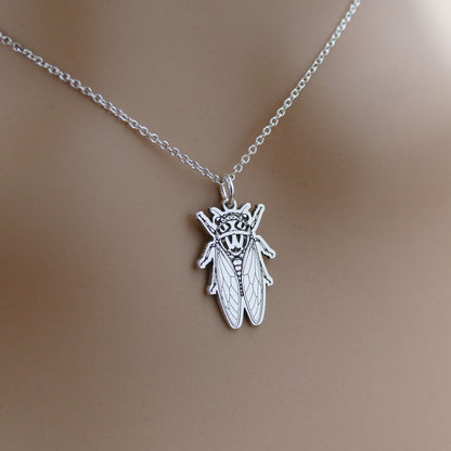 Cicada Necklace – Sterling Silver Engraved Insect Pendant