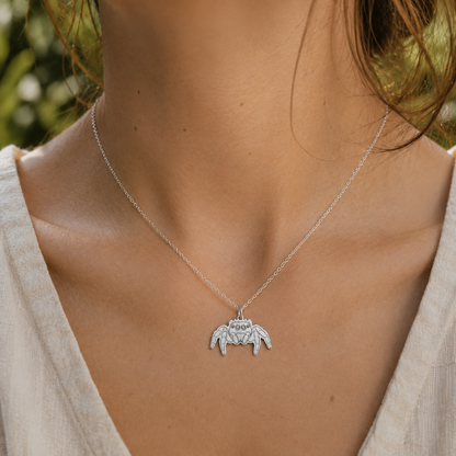 Jumping Spider Necklace – Sterling Silver Arachnid Pendant by Apsley and Heron