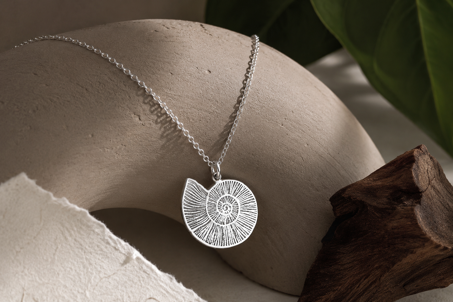 Fossil Necklace – 925 Sterling Silver Ammonite Pendant by Apsley and Heron