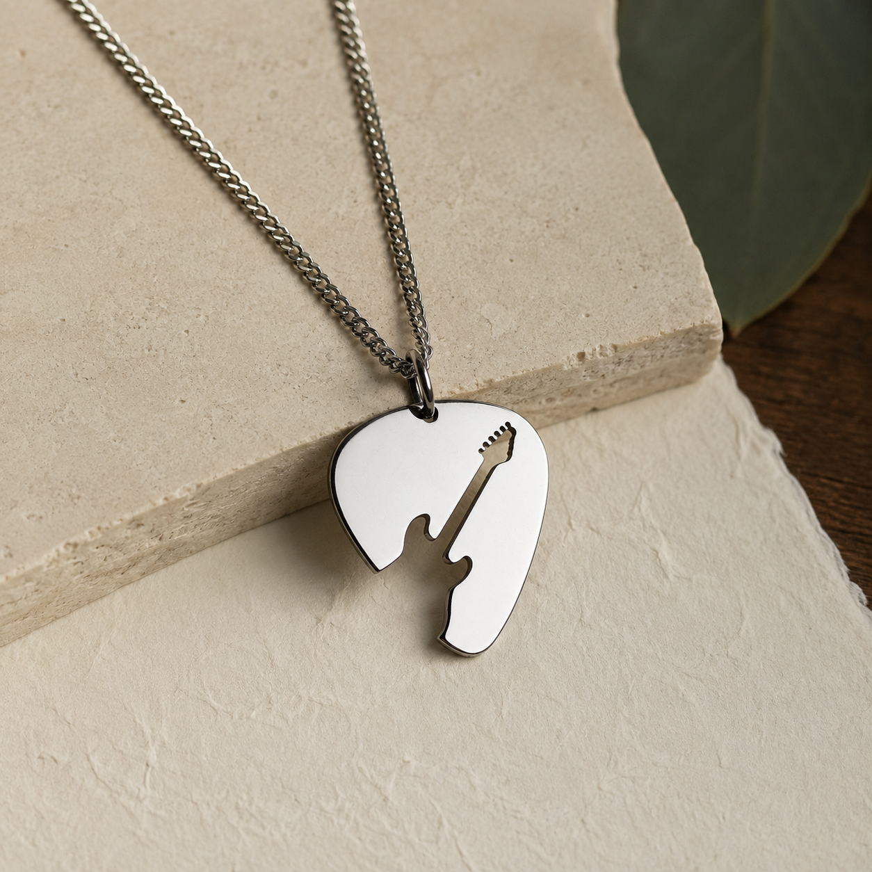 Electric Guitar Pick Necklace – Sterling Silver, Gold & Rose Gold Pendant