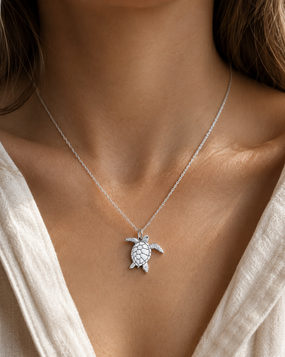 Sea Turtle Necklace – Sterling Silver Ocean Pendant by Apsley and Heron