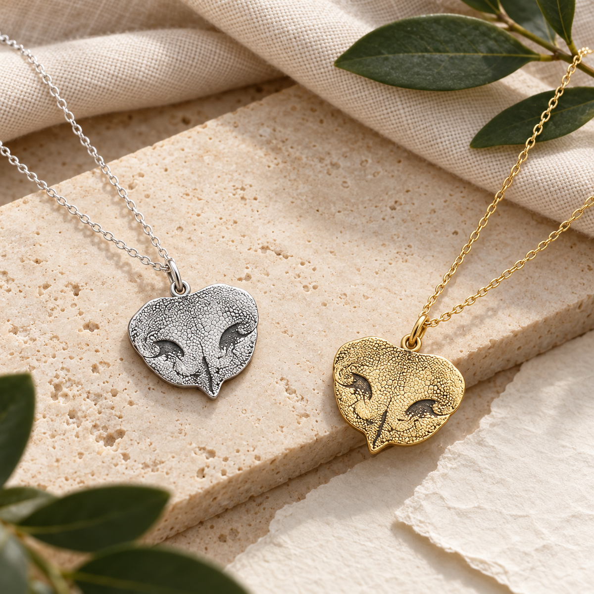 Sterling Silver Custom Dog Nose Necklace – Personalised Gold & Silver Design Pendant by Apsley and Heron
