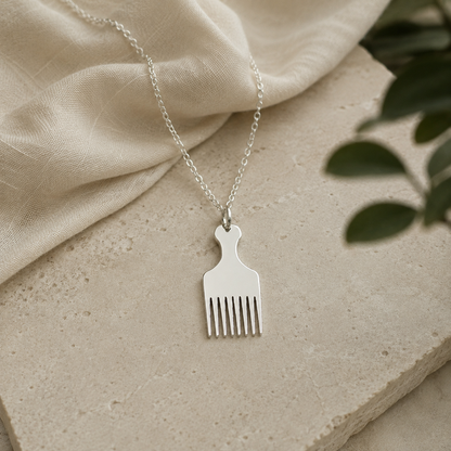 Afro Pick Map Necklace – Sterling Silver Comb Pendant by Apsley and Heron