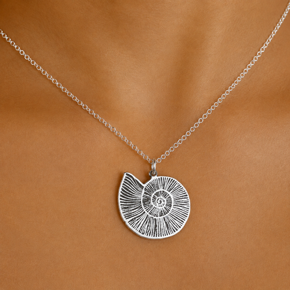 Fossil Necklace – 925 Sterling Silver Ammonite Pendant by Apsley and Heron